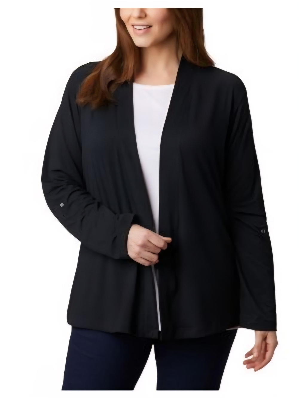 Columbia Women's Black Open Front V-Neck 3/4 Sleeve Cardigan, Sz XL. Modal